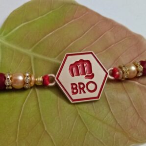 Metallic Bro Rakhi with Roli, chandan, rice & Misri